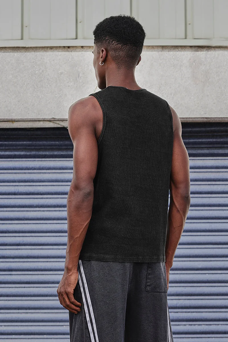 Snitch Black GRIND Acid Washed Tank Top for Men | Best Price UAE